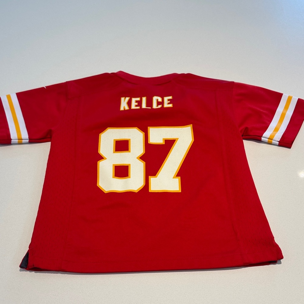 Nike NFL Kids Red and Yellow Chiefs Kelce 87 Sports Jersey